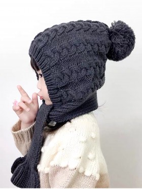 Kids Fashion Knitted Hat with Attached Scarf